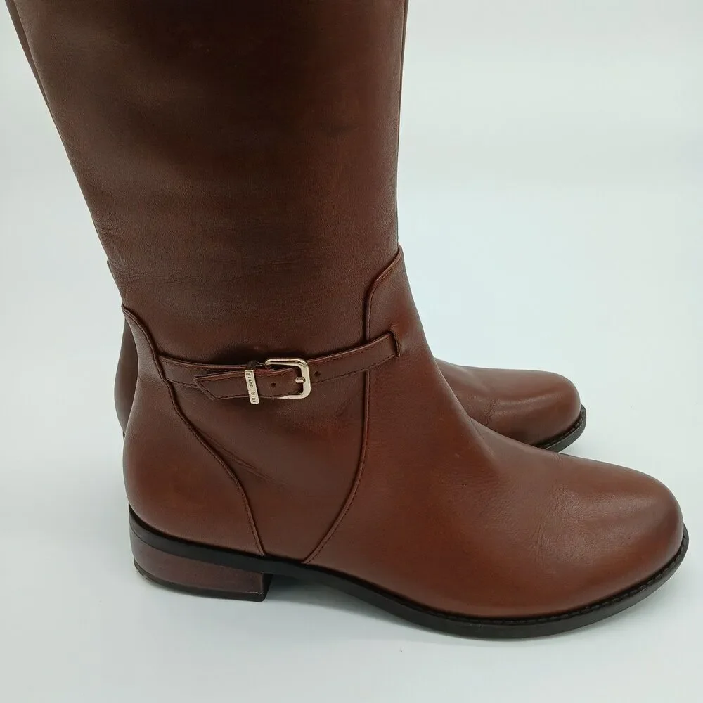 Gianni Bini Brown Leather Tall Riding Boots Womens Size 6.5M Stretch Calf